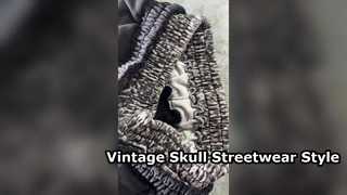 Vintage Washed Skull Raglan Sweatshirt Streetwear Style